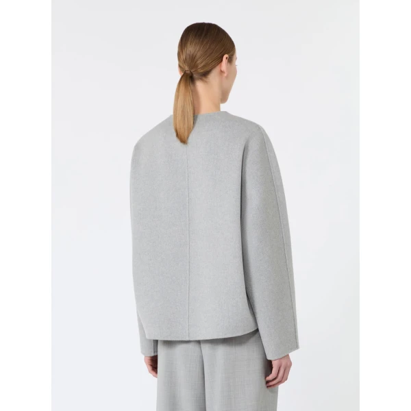Max Mara Kate Cropped Wool Broadcloth Jacket in Pearl Grey | Blazers | Coveti