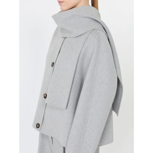 Max Mara Kate Cropped Wool Broadcloth Jacket in Pearl Grey | Blazers | Coveti
