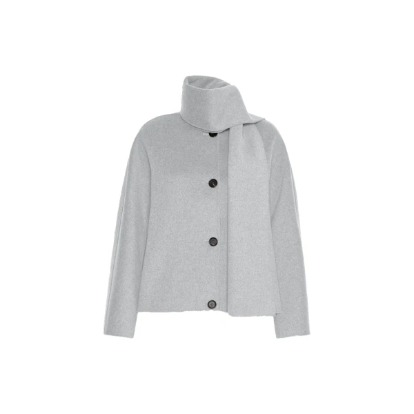 Max Mara Kate Cropped Wool Broadcloth Jacket in Pearl Grey | Blazers | Coveti