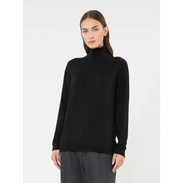 Max Mara Kiku Wool and Silk Turtleneck in Black | Turtlenecks | Coveti