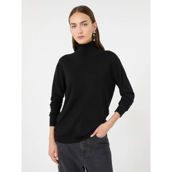 Max Mara Kiku Wool and Silk Turtleneck in Black | Turtlenecks | Coveti