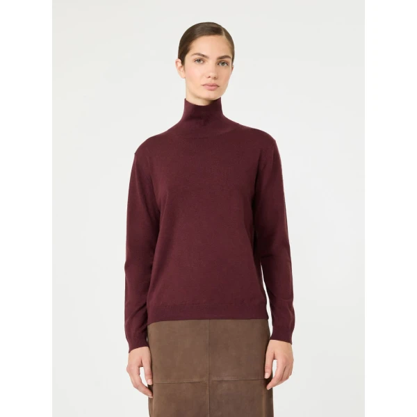 Max Mara Kiku Wool and Silk Turtleneck in Bordeaux | Turtlenecks | Coveti