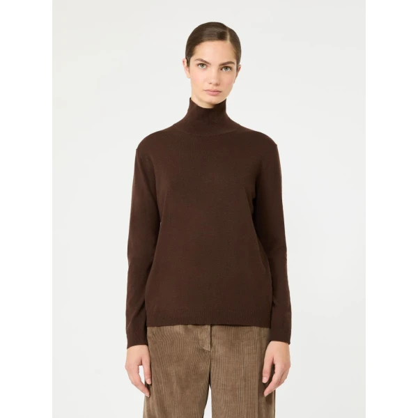 Max Mara Kiku Wool and Silk Turtleneck in Brown | Turtlenecks | Coveti