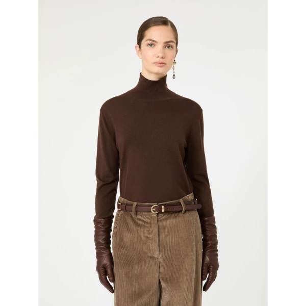 Max Mara Kiku Wool and Silk Turtleneck in Brown | Turtlenecks | Coveti