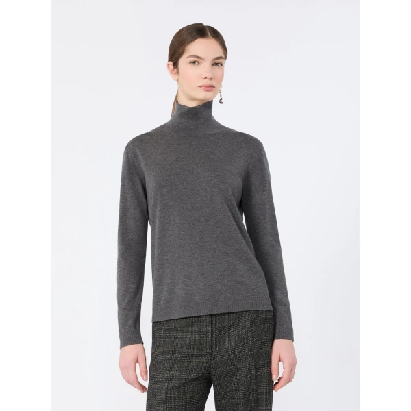 Max Mara Kiku Wool and Silk Turtleneck in Dark Grey | Turtlenecks | Coveti