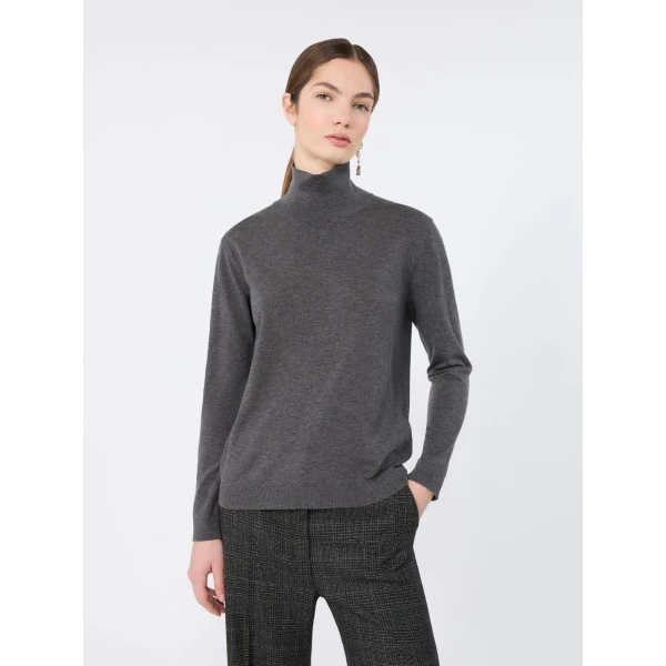 Max Mara Kiku Wool and Silk Turtleneck in Dark Grey | Turtlenecks | Coveti