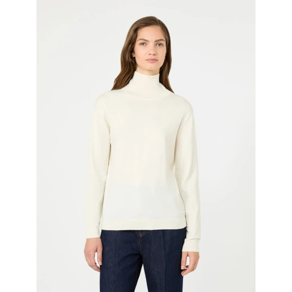 Max Mara Kiku Wool and Silk Turtleneck in Ivory | Turtlenecks | Coveti