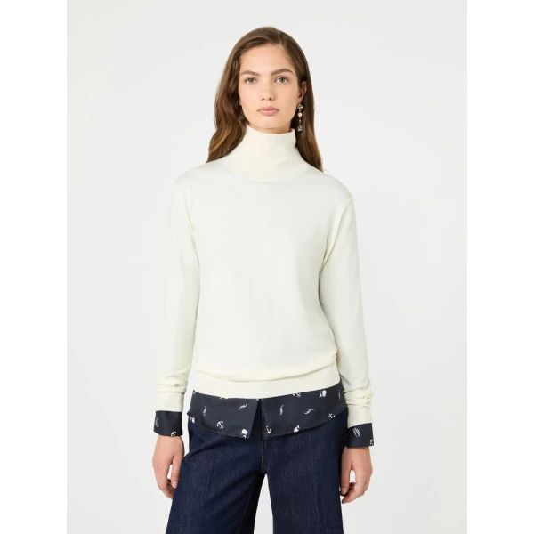 Max Mara Kiku Wool and Silk Turtleneck in Ivory | Turtlenecks | Coveti