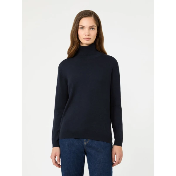 Max Mara Kiku Wool and Silk Turtleneck in Navy | Turtlenecks | Coveti