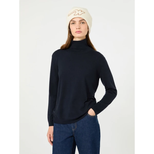 Max Mara Kiku Wool and Silk Turtleneck in Navy | Turtlenecks | Coveti