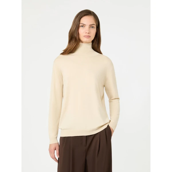 Max Mara Kiku Wool and Silk Turtleneck in Sand | Turtlenecks | Coveti