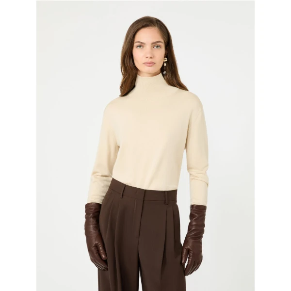 Max Mara Kiku Wool and Silk Turtleneck in Sand | Turtlenecks | Coveti