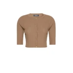 Max Mara Kiwi Cropped Wool Cardigan in Camel | Cardigan | Coveti