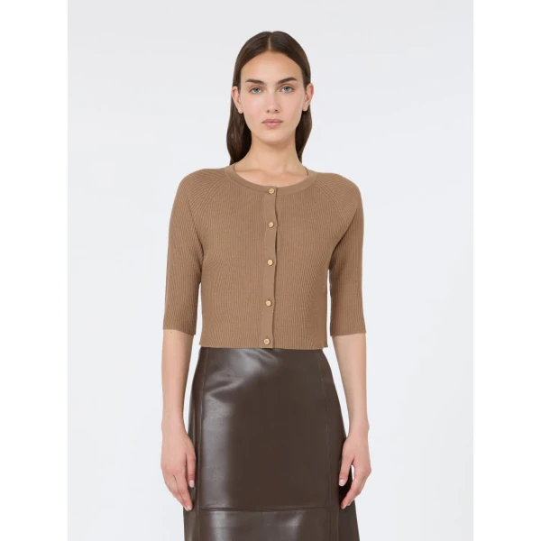 Max Mara Kiwi Cropped Wool Cardigan in Camel | Cardigan | Coveti