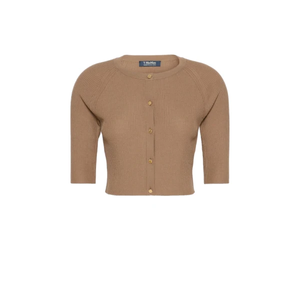 Max Mara Kiwi Cropped Wool Cardigan in Camel | Cardigan | Coveti