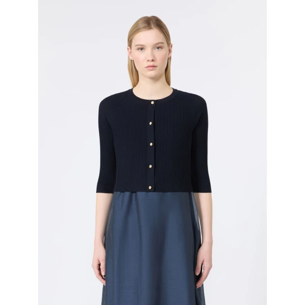 Max Mara Kiwi Cropped Wool Cardigan in Ultramarine | Cardigan | Coveti