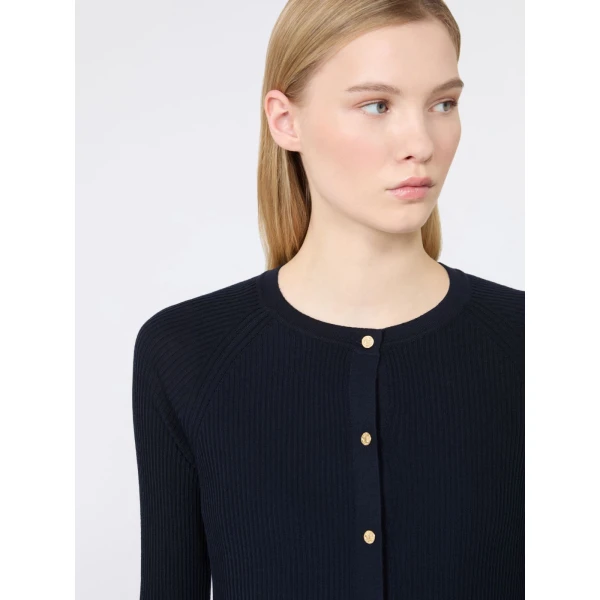 Max Mara Kiwi Cropped Wool Cardigan in Ultramarine | Cardigan | Coveti