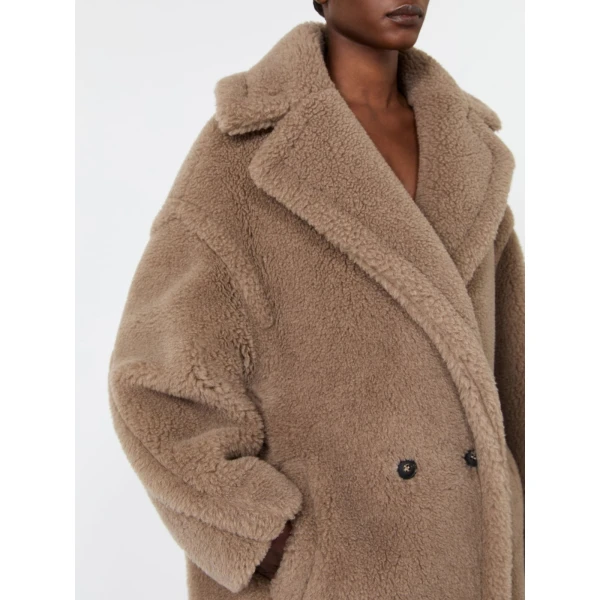 Max Mara Ladyted Cashmere Teddy Bear Icon Coat in Sand | Wool Coat | Coveti