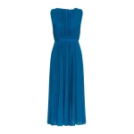 Max Mara Laghi Pleated Jersey Dress in Navy | Midi Dresses | Coveti