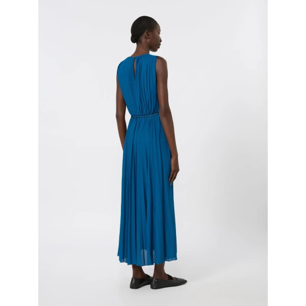 Max Mara Laghi Pleated Jersey Dress in Navy | Midi Dresses | Coveti