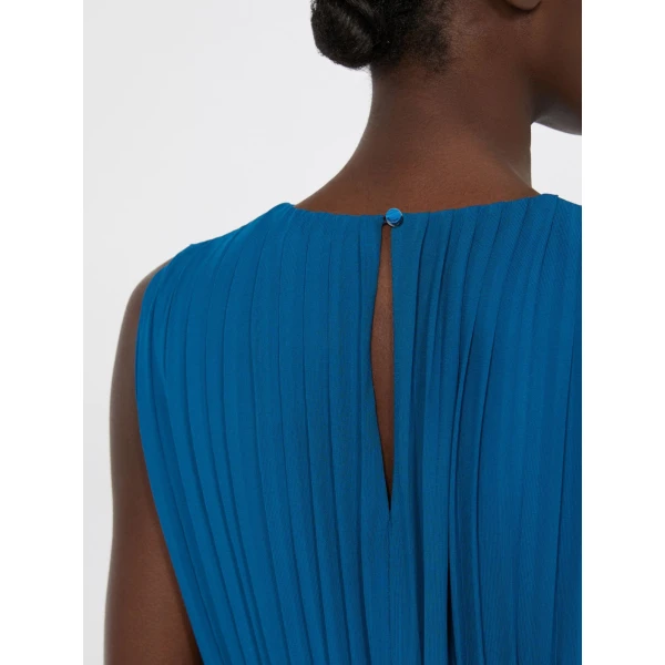 Max Mara Laghi Pleated Jersey Dress in Navy | Midi Dresses | Coveti