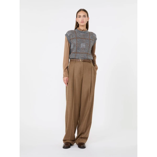 Max Mara Lago Wool Flannel Trousers in Tobacco | Tailored pants | Coveti