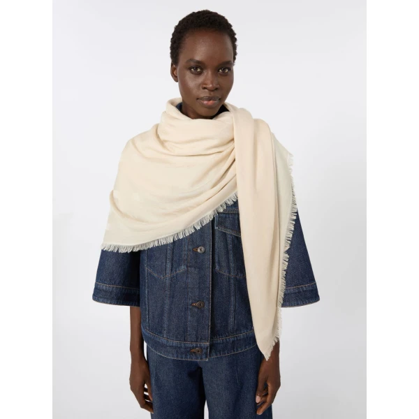 Max Mara Lama Houndstooth Jacquard Shawl in Beige | Scarves | Coveti
