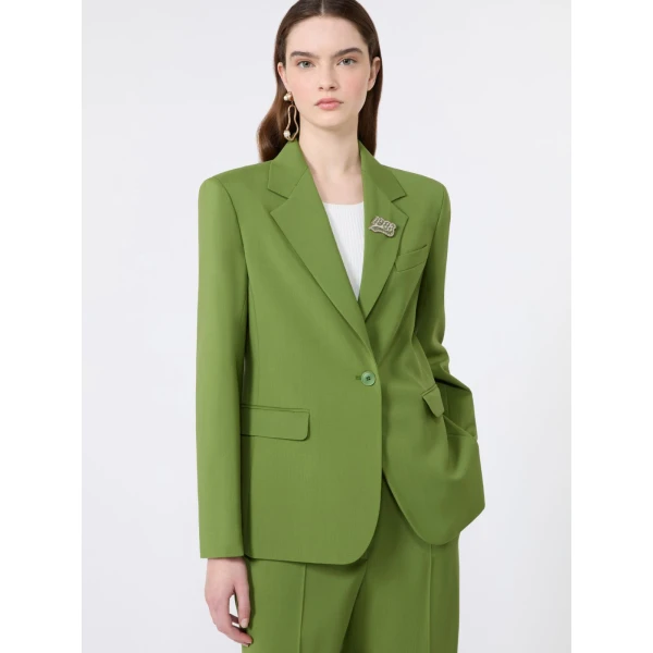 Max Mara Lamine Single-Breasted Stretch Wool Blazer in Green | Blazers | Coveti