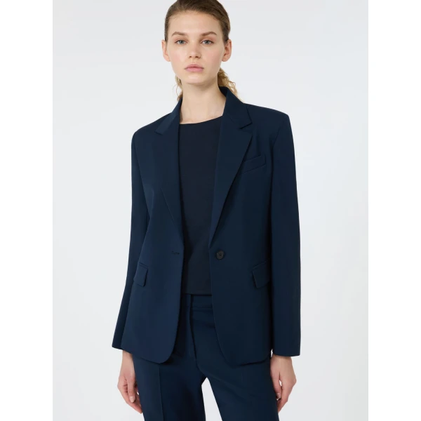 Max Mara Lamine Single-Breasted Stretch Wool Blazer in Navy | Blazers | Coveti