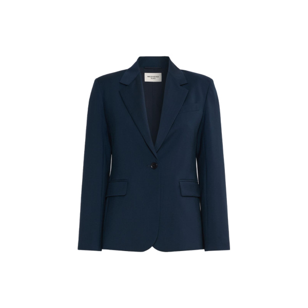 Max Mara Lamine Single-Breasted Stretch Wool Blazer in Navy | Women | Coveti