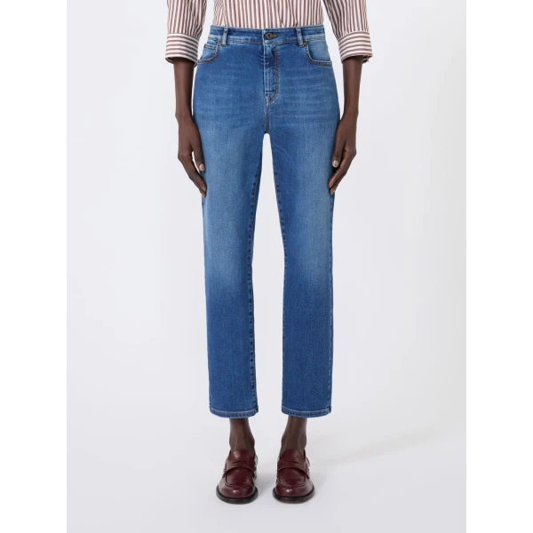 Max Mara Lana Slim Cropped Stretch Denim Jeans in Navy | Denim | Coveti