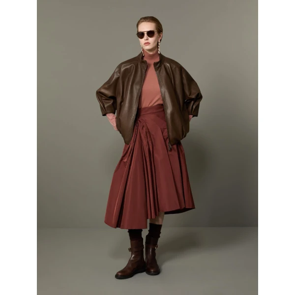 Max Mara Lanoso Lambskin Nappa Leather Blouson in Mud | Leather Jackets | Coveti