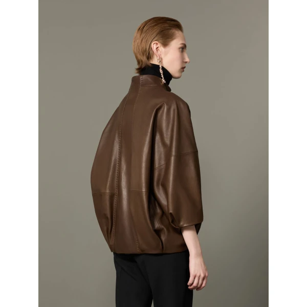 Max Mara Lanoso Lambskin Nappa Leather Blouson in Mud | Leather Jackets | Coveti