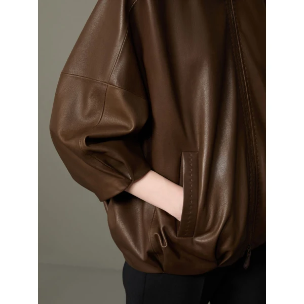 Max Mara Lanoso Lambskin Nappa Leather Blouson in Mud | Leather Jackets | Coveti