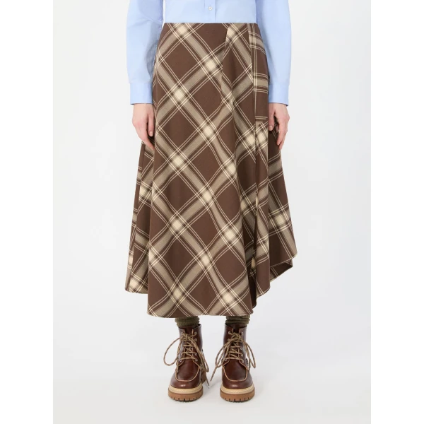 Max Mara Lanoso Tartan Wool Wrap Skirt in Brown | Midi Skirts | Coveti