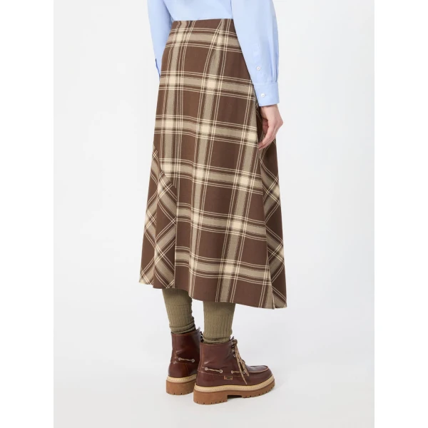 Max Mara Lanoso Tartan Wool Wrap Skirt in Brown | Midi Skirts | Coveti