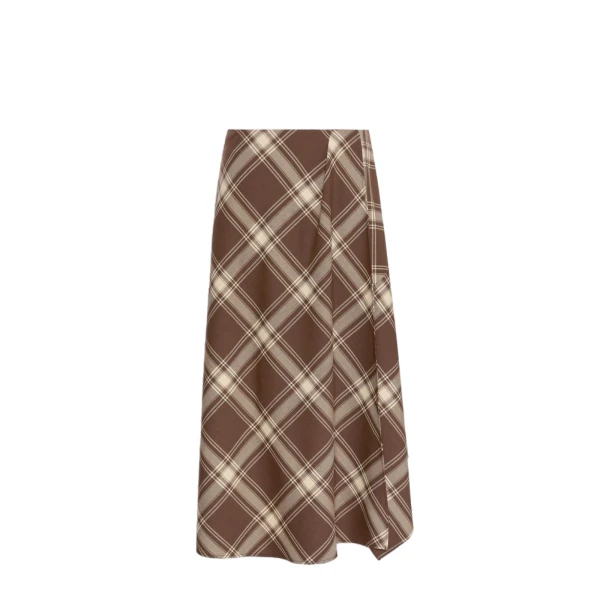 Lanoso Tartan Wool Wrap Skirt in Brown