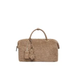 Max Mara Large Alpaca and Cashmere Teddy Boston Bag in Beige Golden | Totes & Top-Handle Bags | Coveti