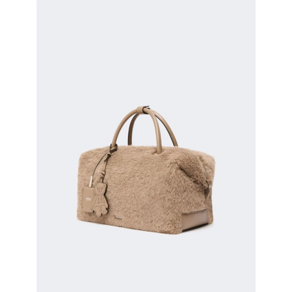 Max Mara Large Alpaca and Cashmere Teddy Boston Bag in Beige Golden | Totes & Top-Handle Bags | Coveti