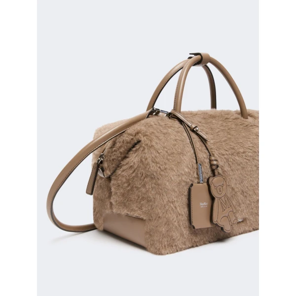 Max Mara Large Alpaca and Cashmere Teddy Boston Bag in Beige Golden | Totes & Top-Handle Bags | Coveti