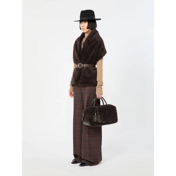 Max Mara Large Alpaca and Wool Teddy Boston Bag in Brown | Totes & Top-Handle Bags | Coveti