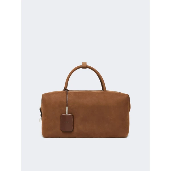 Max Mara Large Nubuck Leather Boston Bag in Cocoa | Totes & Top-Handle Bags | Coveti