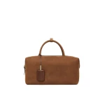 Max Mara Large Nubuck Leather Boston Bag in Cocoa | Totes & Top-Handle Bags | Coveti