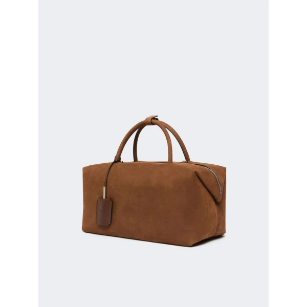 Max Mara Large Nubuck Leather Boston Bag in Cocoa | Totes & Top-Handle Bags | Coveti