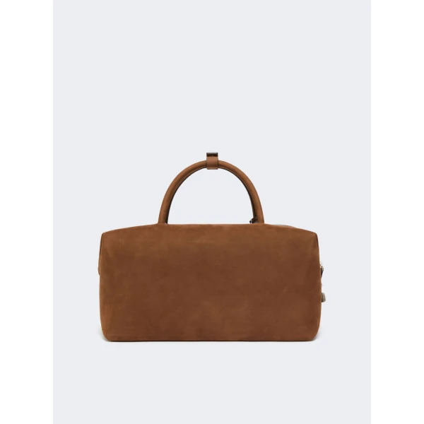 Max Mara Large Nubuck Leather Boston Bag in Cocoa | Totes & Top-Handle Bags | Coveti