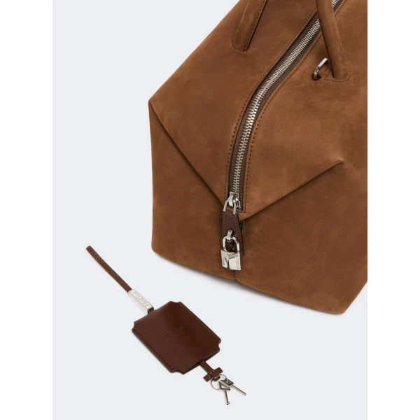 Max Mara Large Nubuck Leather Boston Bag in Cocoa | Totes & Top-Handle Bags | Coveti