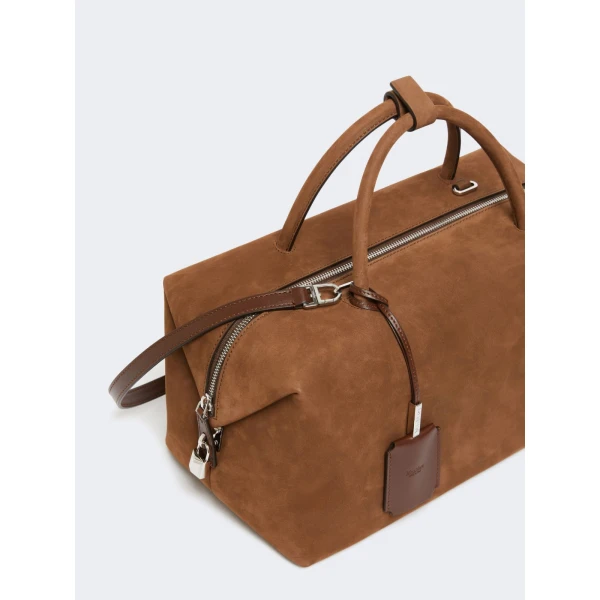 Max Mara Large Nubuck Leather Boston Bag in Cocoa | Totes & Top-Handle Bags | Coveti