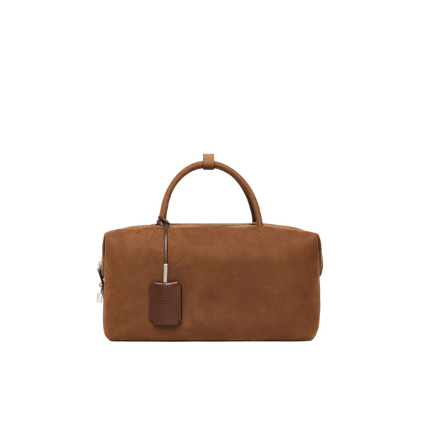 Max Mara Large Nubuck Leather Boston Bag in Cocoa | Totes & Top-Handle Bags | Coveti