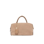 Max Mara Large Nubuck Leather Boston Bag in Mud | Totes & Top-Handle Bags | Coveti