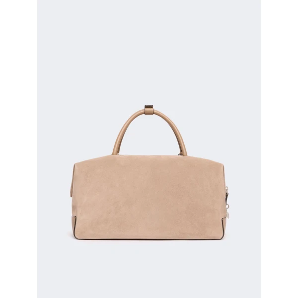 Max Mara Large Nubuck Leather Boston Bag in Mud | Totes & Top-Handle Bags | Coveti